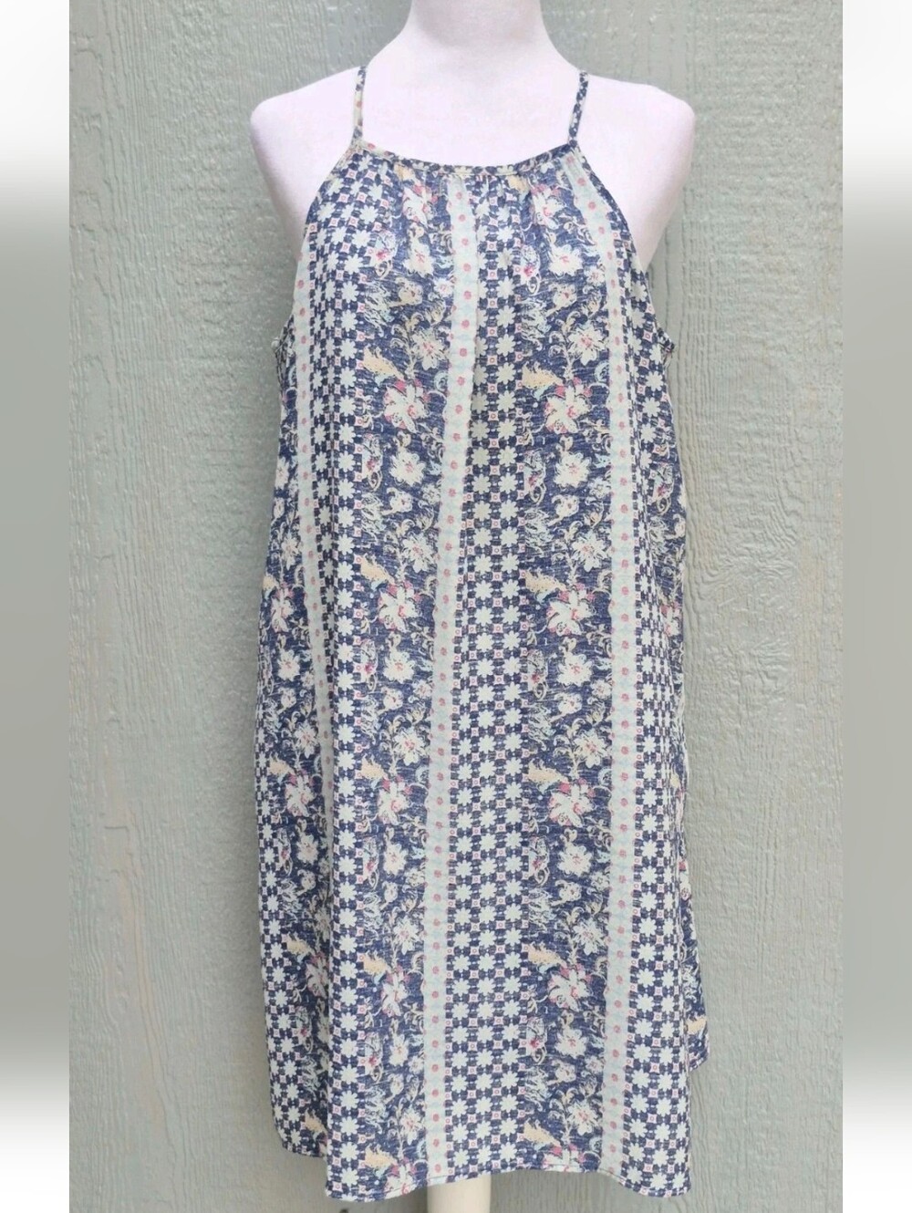GAP Navy Floral Halter Swing Mini Dress Tie-Waist Pockets Women's Size XS